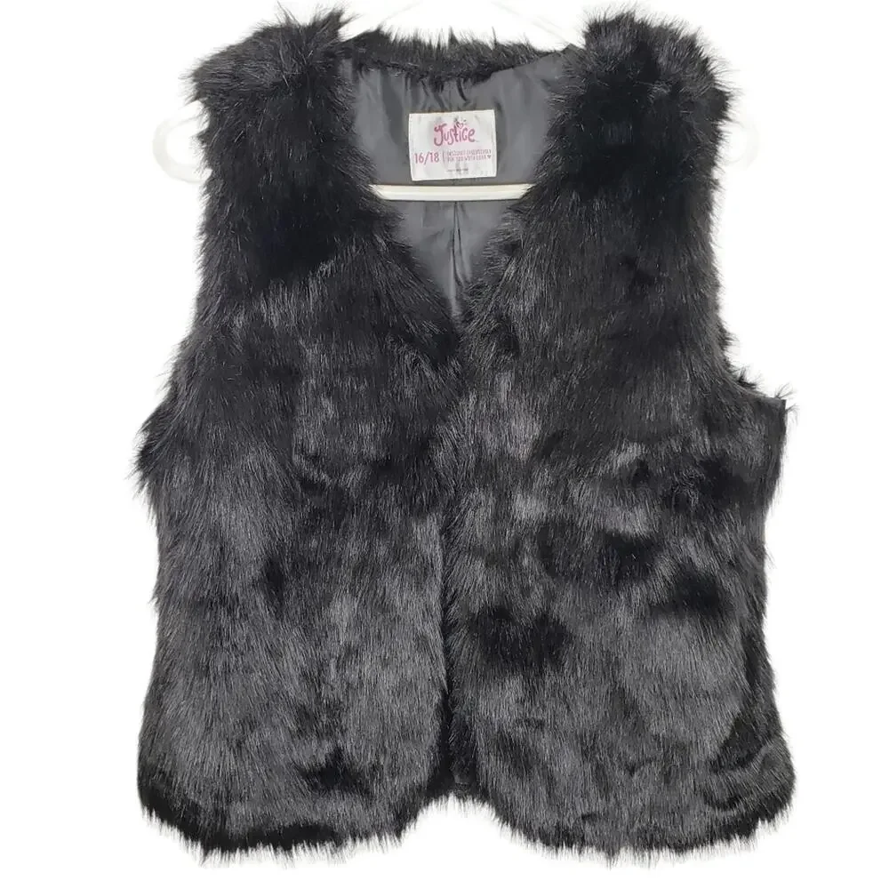 Justice Black Faux Fur Children's Vest 16/18